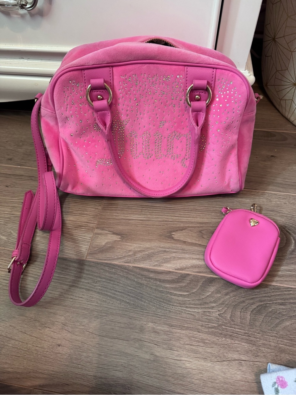 Pink Velour Rhinestone Juicy Couture Purse and Coin Pouch